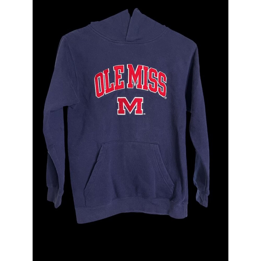 Genuine Stuff Ole Miss Embroidered Blue Hoodie Sweatshirt Size M (10/12)